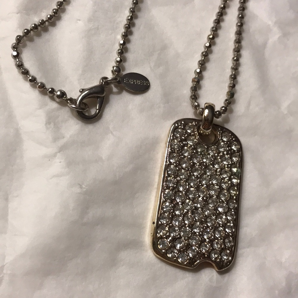 Express vintage silver & rhinestone dog tag necklace - Picture 3 of 8